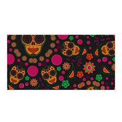 Skull Colorful Floral Flower Head Satin Wrap 35  X 70 