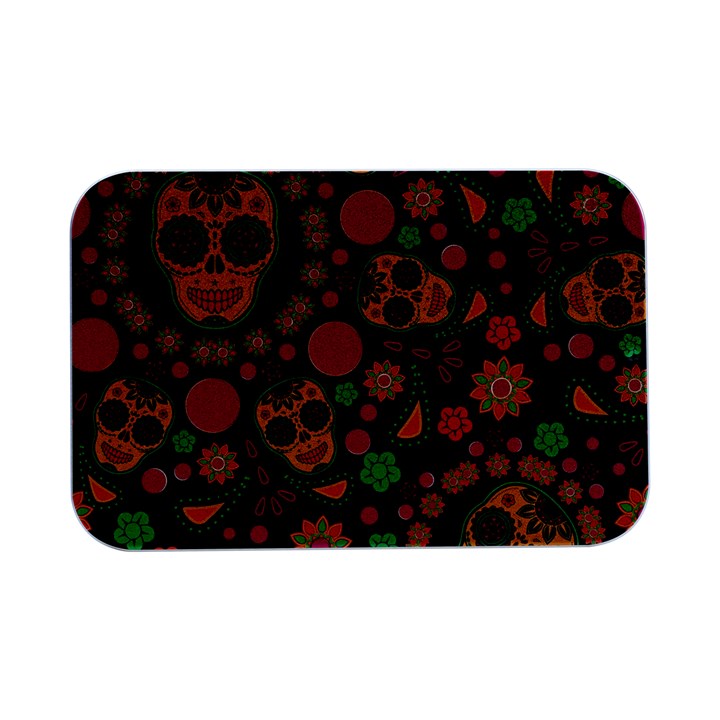 Skull Colorful Floral Flower Head Open Lid Metal Box (Silver)  