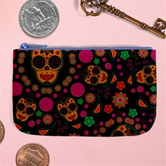 Skull Colorful Floral Flower Head Large Coin Purse by Cemarart