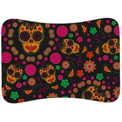 Skull Colorful Floral Flower Head Velour Seat Head Rest Cushion by Cemarart