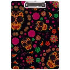 Skull Colorful Floral Flower Head A4 Acrylic Clipboard by Cemarart