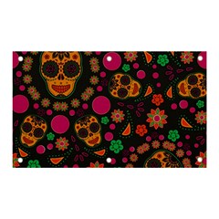 Skull Colorful Floral Flower Head Banner And Sign 5  X 3  by Cemarart