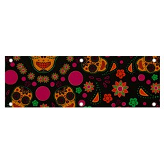 Skull Colorful Floral Flower Head Banner And Sign 6  X 2  by Cemarart