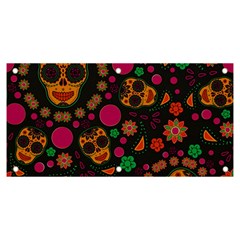 Skull Colorful Floral Flower Head Banner And Sign 6  X 3  by Cemarart