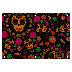 Skull Colorful Floral Flower Head Banner And Sign 6  X 4  by Cemarart