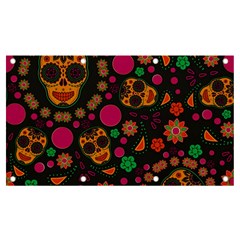 Skull Colorful Floral Flower Head Banner And Sign 7  X 4  by Cemarart