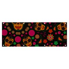 Skull Colorful Floral Flower Head Banner And Sign 8  X 3  by Cemarart