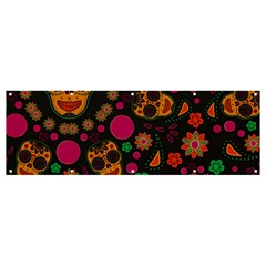 Skull Colorful Floral Flower Head Banner And Sign 12  X 4  by Cemarart