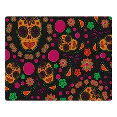 Skull Colorful Floral Flower Head Premium Plush Fleece Blanket (large)