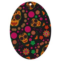 Skull Colorful Floral Flower Head Uv Print Acrylic Ornament Oval