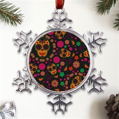 Skull Colorful Floral Flower Head Metal Large Snowflake Ornament by Cemarart