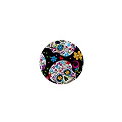 Sugar Skull Black Olorful Flower 1  Mini Magnets by Cemarart