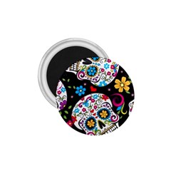 Sugar Skull Black Olorful Flower 1 75  Magnets by Cemarart