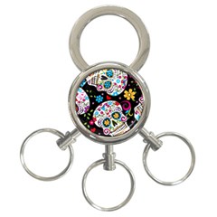 Sugar Skull Black Olorful Flower 3-ring Key Chain