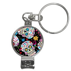 Sugar Skull Black Olorful Flower Nail Clippers Key Chain