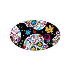 Sugar Skull Black Olorful Flower Sticker Oval (100 Pack) by Cemarart