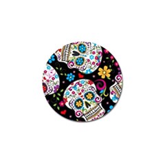 Sugar Skull Black Olorful Flower Golf Ball Marker by Cemarart