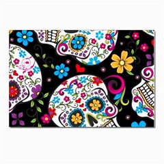 Sugar Skull Black Olorful Flower Postcards 5  X 7  (pkg Of 10) by Cemarart