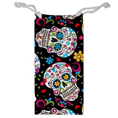 Sugar Skull Black Olorful Flower Jewelry Bag by Cemarart