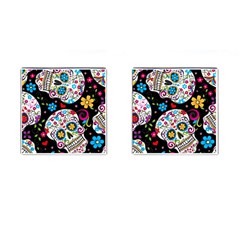 Sugar Skull Black Olorful Flower Cufflinks (square) by Cemarart