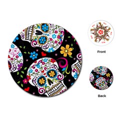 Sugar Skull Black Olorful Flower Playing Cards Single Design (round)