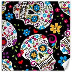 Sugar Skull Black Olorful Flower Canvas 12  X 12  by Cemarart