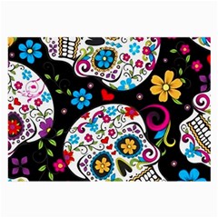 Sugar Skull Black Olorful Flower Large Glasses Cloth (2 Sides) by Cemarart