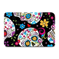 Sugar Skull Black Olorful Flower Plate Mats by Cemarart