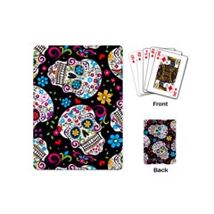 Sugar Skull Black Olorful Flower Playing Cards Single Design (mini) by Cemarart