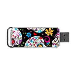 Sugar Skull Black Olorful Flower Portable Usb Flash (two Sides) by Cemarart