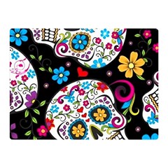 Sugar Skull Black Olorful Flower Two Sides Premium Plush Fleece Blanket (mini) by Cemarart