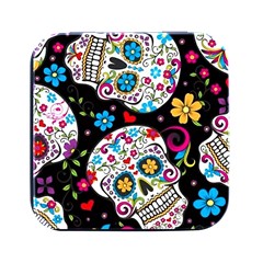 Sugar Skull Black Olorful Flower Square Metal Box (black)