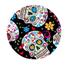 Sugar Skull Black Olorful Flower Mini Round Pill Box by Cemarart