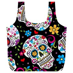 Sugar Skull Black Olorful Flower Full Print Recycle Bag (xxl) by Cemarart