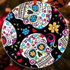 Sugar Skull Black Olorful Flower Uv Print Acrylic Ornament Round by Cemarart