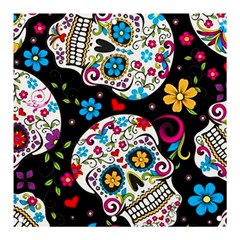 Sugar Skull Black Olorful Flower Banner And Sign 3  X 3  by Cemarart