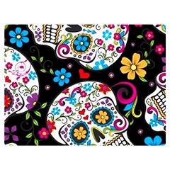 Sugar Skull Black Olorful Flower Premium Plush Fleece Blanket (extra Small) by Cemarart