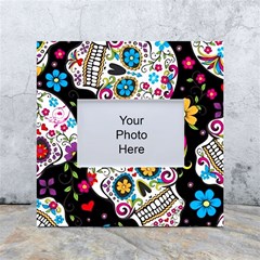 Sugar Skull Black Olorful Flower White Box Photo Frame 4  X 6  by Cemarart