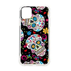 Sugar Skull Black Olorful Flower Iphone 11 Tpu Uv Print Case by Cemarart