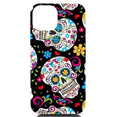 Sugar Skull Black Olorful Flower Iphone 14 Black Uv Print Case by Cemarart