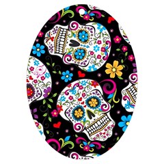 Sugar Skull Black Olorful Flower Uv Print Acrylic Ornament Oval by Cemarart