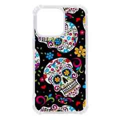 Sugar Skull Black Olorful Flower Iphone 13 Pro Tpu Uv Print Case by Cemarart