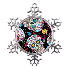 Sugar Skull Black Olorful Flower Metal Large Snowflake Ornament by Cemarart