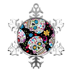 Sugar Skull Black Olorful Flower Metal Small Snowflake Ornament by Cemarart