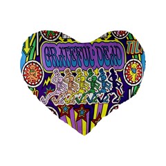 Grateful Dead Standard 16  Premium Flano Heart Shape Cushions by Cemarart