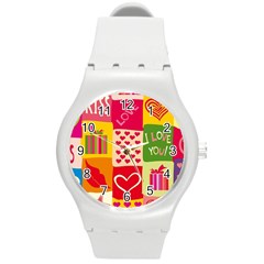 I Love You Doodle Round Plastic Sport Watch (m)