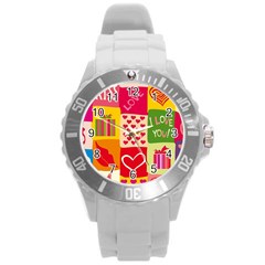 I Love You Doodle Round Plastic Sport Watch (l)