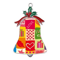 I Love You Doodle Metal Holly Leaf Bell Ornament by Cemarart