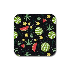 Watermelon Doodle Pattern Rubber Square Coaster (4 Pack) by Cemarart