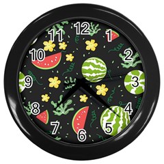 Watermelon Doodle Pattern Wall Clock (black) by Cemarart